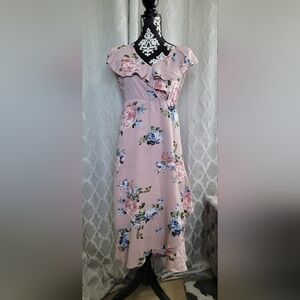 Bloomchic Dusty Rose Asymmetrical Maxi Dress with adjustable straps